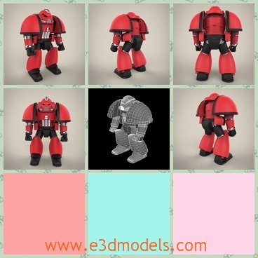 3d model an angry robot in red - This is a 3d model of an angry robot,which has strong arms and legs.Its head is small and short.