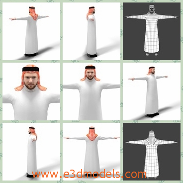 3d model arab man - This is a 3d model of an Arab man with mustache and a kerchief on his head.The long gown covers the whole body .