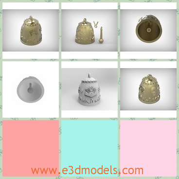 3d model bell as the pendant - This is a 3d model of the bell as the pendant,which is made of the gold and the shape is so pretty and cute.The body is ornamated with jewelry.