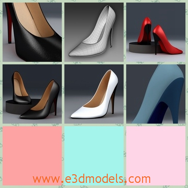 3d model high heeled shoes for women - This is a 3d model of high heeled shoes for women,which is high and sexy.The materials are in good quality.The black one looks sexier than others.