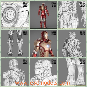 3d model ironman in his suit - This is a 3d model of the ironman in his suit,who is tall and strong and has a helmet on his head.