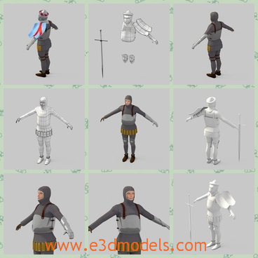 3d model of a medieval knight - This 3d model is about a medieval knight who wears an historically correct mid 14th German outfit. This is a low-poly model which is fit for both games and visualization.