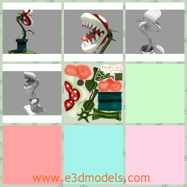 3d model of carnivorous plant - This 3d model is about a carnivorous plant character which has a long green stem and a big head that loks like a huge jaw with sharp teeth.