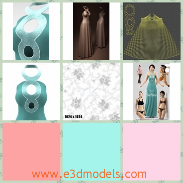 3d model of evening halter dress - This 3d model is about an elegant evening halter dress which is very long and has pretty light blue color. This dress is fit any formal occasion.