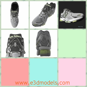 3d model of New Balance shoe - This is a 3d model which is about a New Balance shoe. This shoe is a sports shoe with net on the top and it has a thick white heel.