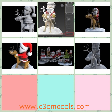 3d model of Santa and reindeer - There we have a 3d model which is about the Santa riding on a big reindeer. The Santa has thick white har and beard.