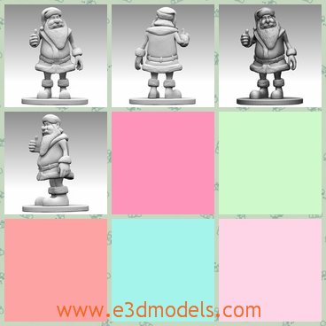 3d model of Santa Claus statue - This is a cartoon 3d model of Santa Claus.It is created in zbrush 4R6.Its size is of 9x9x13 cm and its thickness is of minimum 0.8 cm.