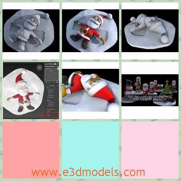 3d model of Santa on the snow - This 3d model is about the Santa lying on the fresh white snow. The Santa waves his arms and makes two sector areas on the snow which look like his wings.