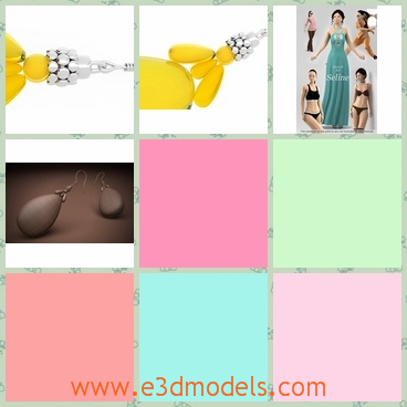 3d model of yellow earrings - This 3d model is about a pair of yellow earrings which consist of sliver metal and bright yellow gems.