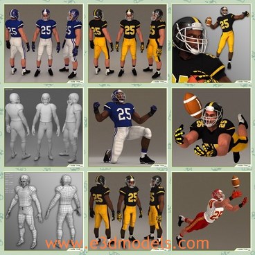 3d model the American players - This is a 3d model of the American  players,who are standing on the playe ground with the uniform and helmet.The players  is a high poly composed by quads and triangles distributed across the topology in a well balanced way.