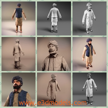 3d model the Arabian man - This is a 3d model of the Arabian man,who is in the old dress and has long mustaches.The model is a trade man in the country.