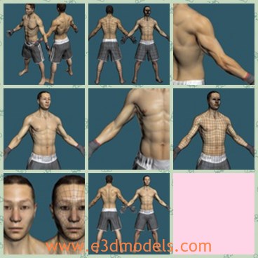 3d model the asian fighter - This is a 3d model of the Asian fighter,which is a tough and strong guy.The man is made for boxing games.