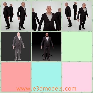 3d model the bald man - This is a 3d model of the bald man,who is presented with business suit.He is tall and strong.The man is the boss a big company.