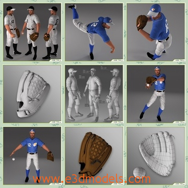 3d model the baseball player - This is a 3d model of the baseball player,which is the strong and handsome one in the team.The man has gloves with him.