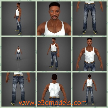 3d model the black guy - Thi sis a 3d model of the black guy,who has musclea and looks strong and sexy.He is standing on the ground with jeans.