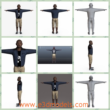 3d model the black male in a jacket - This is a 3d model of the black male in a jacket,which is an African American actually.The man is hairless.