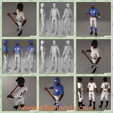 3d model the black player - This is a 3d model of the black player,which is animated and textured.The model is a famous African American baseball player.