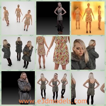 3d model the blond girl - This is a 3d model of the blond girl,who is pretty and has the boots,dress and coat.The girl is standing on the ground and looking at other directions.