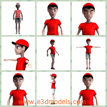 3d model the boy in red - This is a 3d model of the boy in red,which has a red cap on the head and he is skinny and has big eyes.