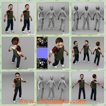 3d model the boy zombie - This is a 3d model of the boy zombie,whose arm is broken and bleeding.The boy is standing on the ground and he is not under control by himself.