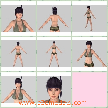 3d model the brunette girl - This is a 3d model of the brunette girl,who has bikini and she is very sexy and pretty.The model is the game character.