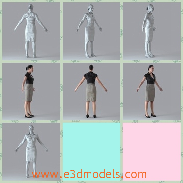 3d model the business woman - This is a 3d model of the business woman in business suit,who is brunette but mature.The model has a skirt.