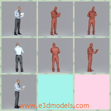 3d model the businessman looking at the paper - This is a 3d model of the businessman,who is looking at the paper and standing on the ground.The young man looks puzzled at the paper.