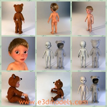3d model the cartoon baby - This is a 3d model of the cartoon baby,which is a boy, a lovely boy with bear uniforms.The boy is presented bared.