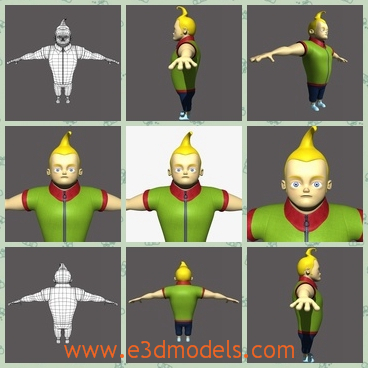 3d model the cartoon boy with long arms - This is a 3d model of the cartoon boy with long arms,which has the special hair style and the short legs.