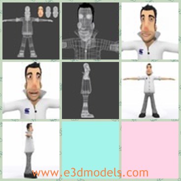 3d model the cartoon guy - This is a 3d model of the cartoon guy,who is white and textured.The guy is thin and tall,who has the black hair and eyes.