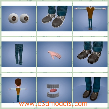 3d model the cartoon guy with  shoes - This is a 3d model of the cartoon guy with shoes,who is a teenager.The model has the clean trousers.
