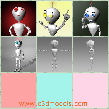 3d model the cartoon robot - This is a 3d model of the cartoon robot,which is cute and has two eyes in different sizes.The model has a big head and a small body.