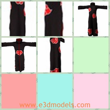 3d model the cloak - This is a 3d model of the cloak,which is black and common in Asian countries.The cloak is long and created with a big flower in the middle of it.
