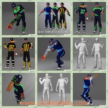 3d model the cricket player - This is a 3d model of the cricket player,who was realized using 3D Studio Max version 2011 and Vray rendering engine version 2.0, so it is optimized for working in this environment. We can not be held responsible for the use of this model in environments different from the recommended one.