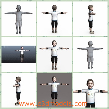 3d model the cute boy - This is a 3d model of the cute boy,who is skinning and lovely.The model has a white shirt.