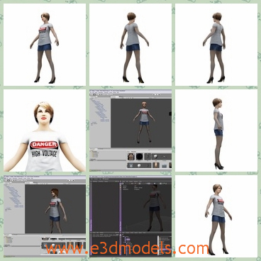 3d model the female in shorts - This is a 3d model of the female in shorts,who is sexy and pretty.She has the high-heeled shoes with her.