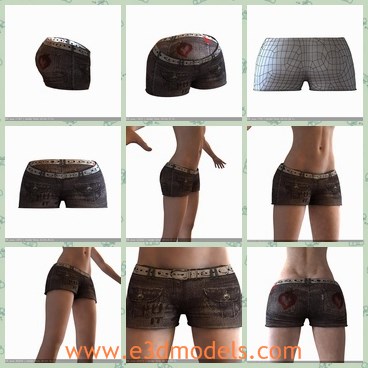 3d model the female shorts - This is a 3d model of the female shorts,which is black and made with good quality.