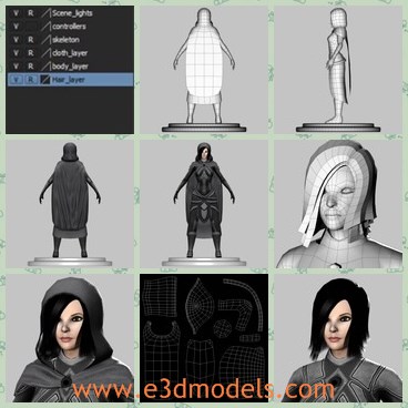 3d model the female thief - This is a 3d model of the famale thief,which is mapped and rigged.The woman has short hair.