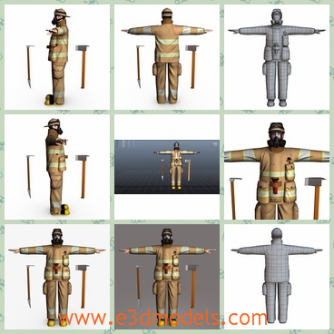 3d model the fireman with a cap - This is a 3d model of the fireman with a cap,which is skinning and masked.The model is short but strong.