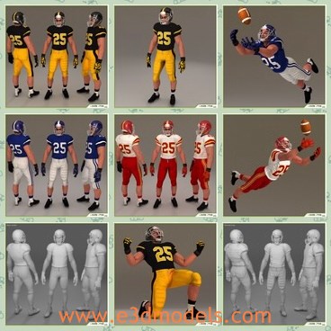 3d model the football player - This is a 3d model of the American football player,who  is a high poly composed by quads and triangles distributed across the topology in a well balanced way.