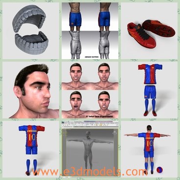 3d model the football player - This is a 3 model of the football player,who is standing on the floor and very strong.The model contains a pair of shoes,suits and teeth.