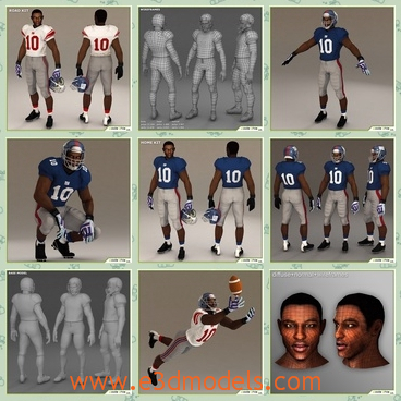 3d model the football player from America - This is a 3d model of the football player from America,who is black and strong and robust.He is the number ten player in the playground.