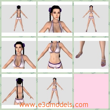 3d model the girl in bikini - This is a 3d model of the girl in Bikini,who is slim and sexy.She has long hair and smooth skin although she is brunette.