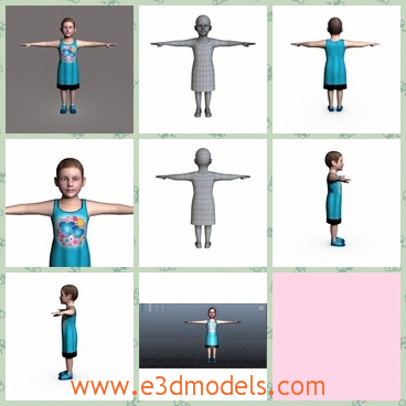 3d model the girl in blue dress - This is a 3d model of the girl in blue dress,who also has a pair of blue shoes on her feet.