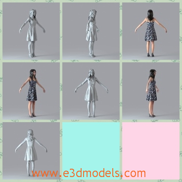 3d model the girl in dress - This is a 3d model of the girl in dress,who is standing on the ground and the dress is pretty.Specially developed by architects and designers.