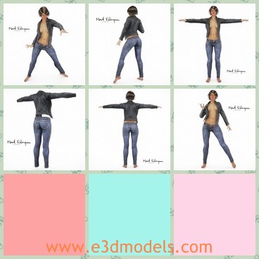 3d model the girl with leather jacket - This is a 3d model of the girl with leather jacket,who is dancing on the floor and who is so sexy and hot with naked breast.