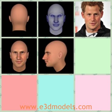 3d model the head of the prince harry - This is a 3d model of the head of the prince Harry,who is the popular British royal young man.The model is bareheaded and also cool.