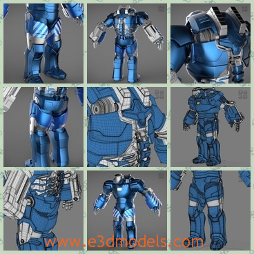 3d model the iron man in blue - This is a 3d model of the iron man in blue,which is strong and big.The body is marvellous to see and the legs are long and strong.