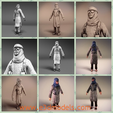 3d model the Islamic man - This is a 3d model of the Islamic man,who has a pair of glasses and a dress for man.The model is a soldier.