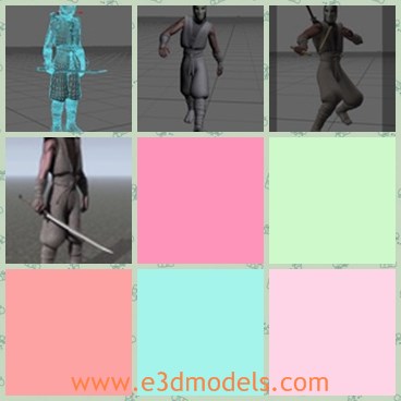 3d model the japanese figure - This is a 3d model of the Japanese figure,which is standing with a sword in his hand.